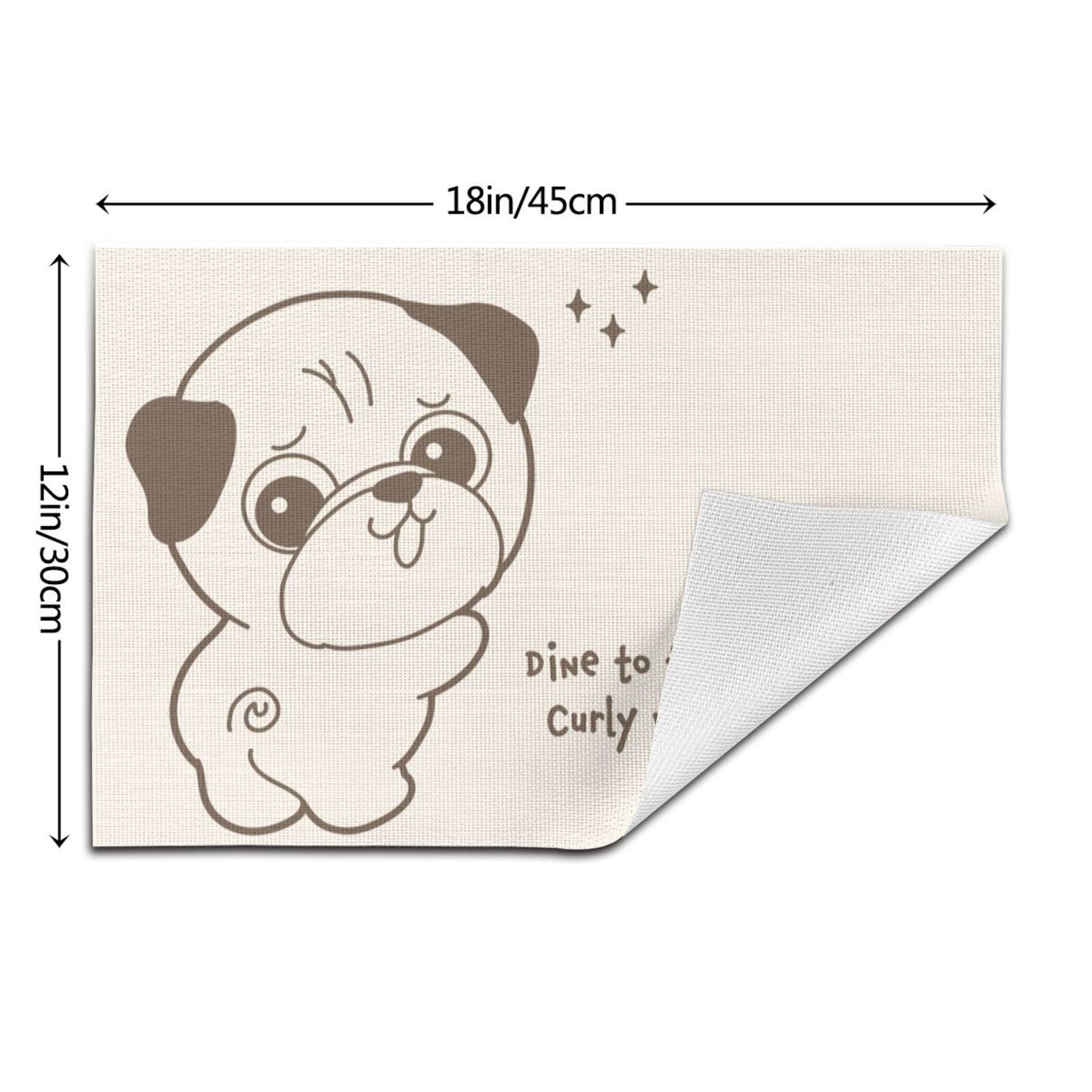 Pug Placemats, Pet Dining Decor, Pug Dog Table Mats,Set of 2