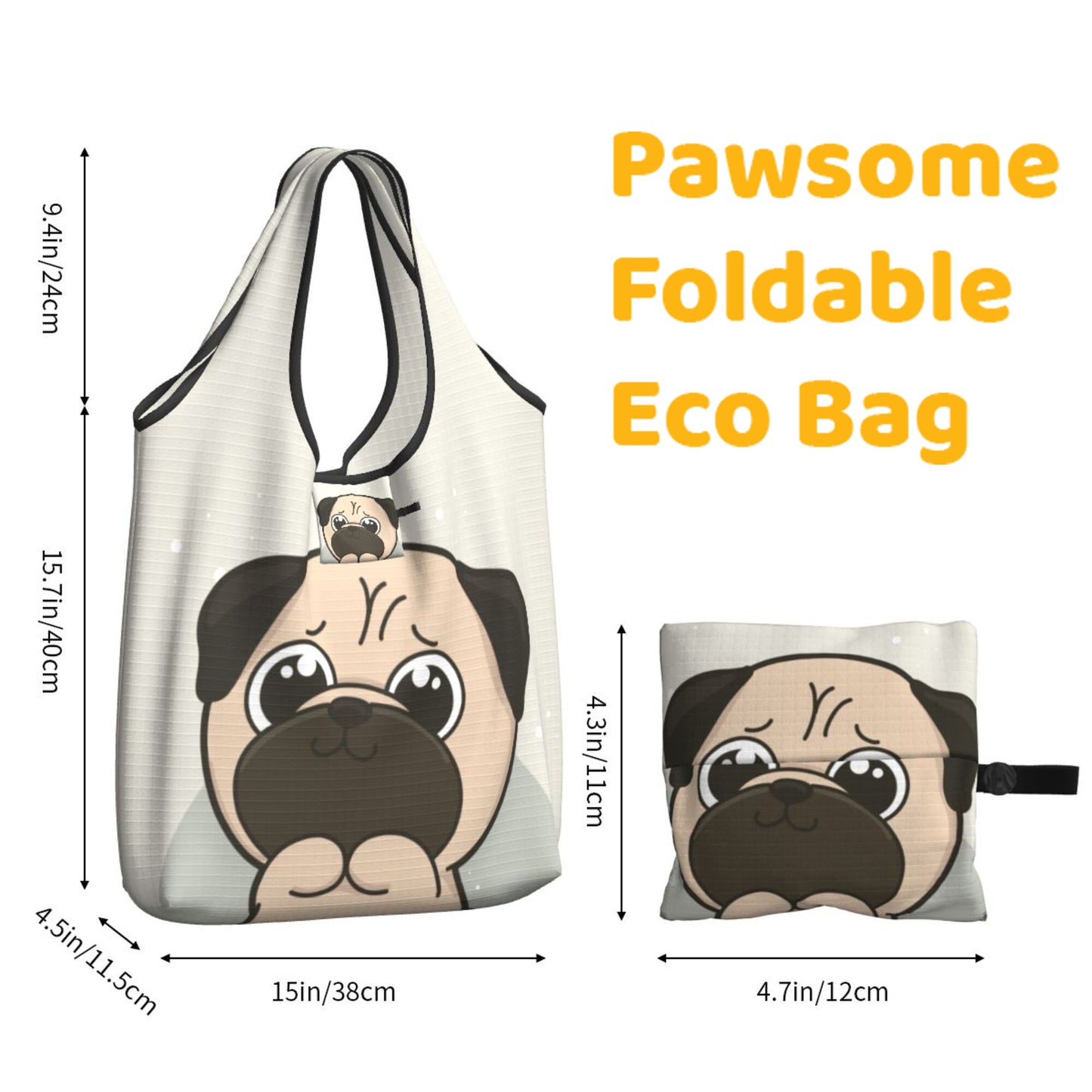 Pug Foldable Eco Bag | Durable & Waterproof Reusable Bag