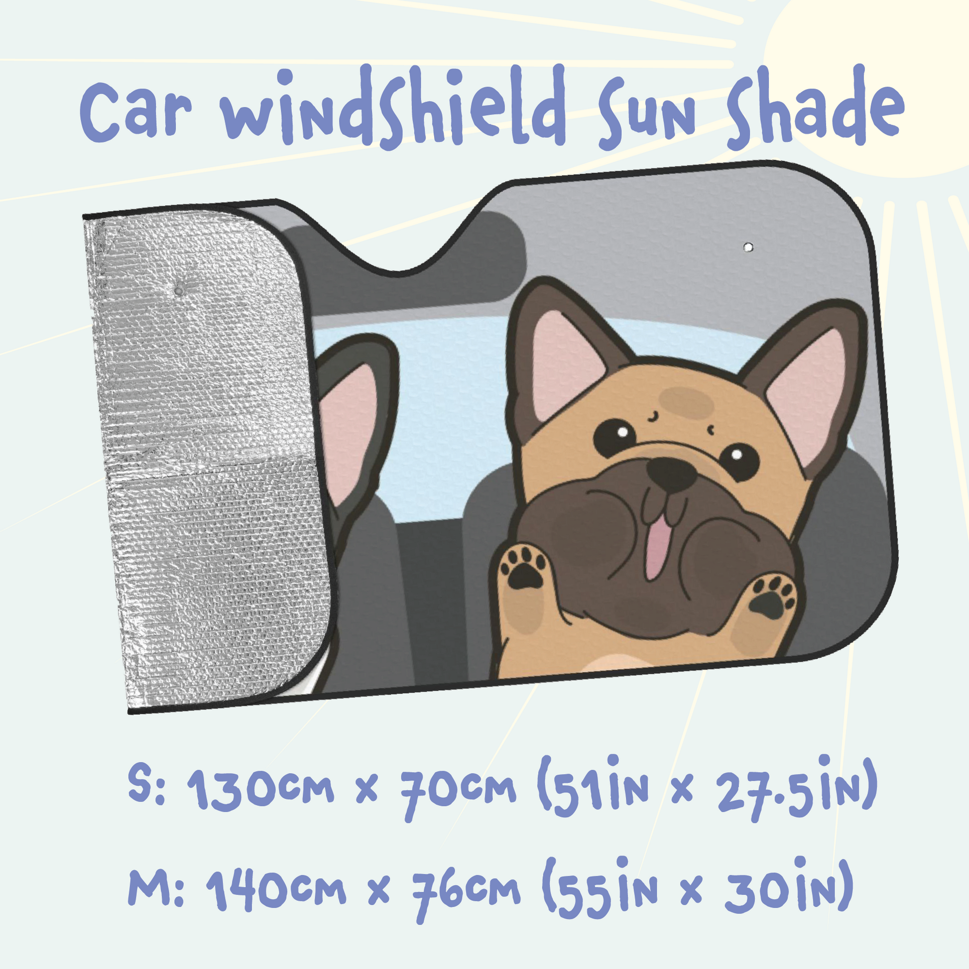 Frenchie Car Windshield Sun Shade, Cute Dog UV Protector, Pet Auto Sunshade - Pawsome Island