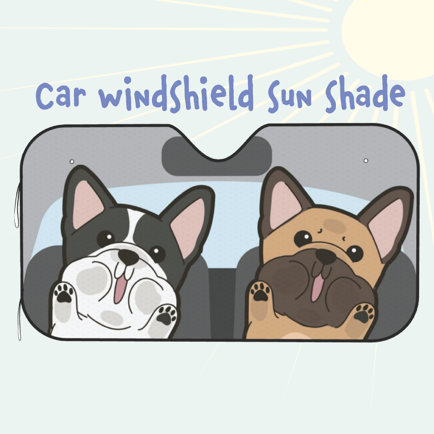 Frenchie Car Windshield Sun Shade, Cute Dog UV Protector, Pet Auto Sunshade - Pawsome Island