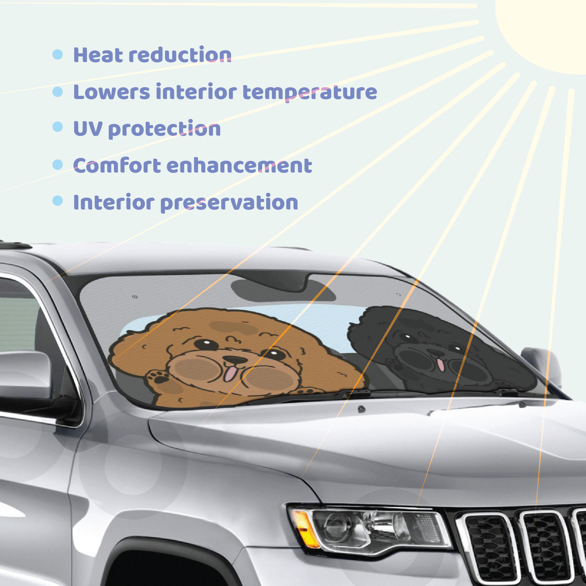 Poodle Car Windshield Sun Shade, Cute Dog UV Protector, Pet Auto Sunshade - Pawsome Island