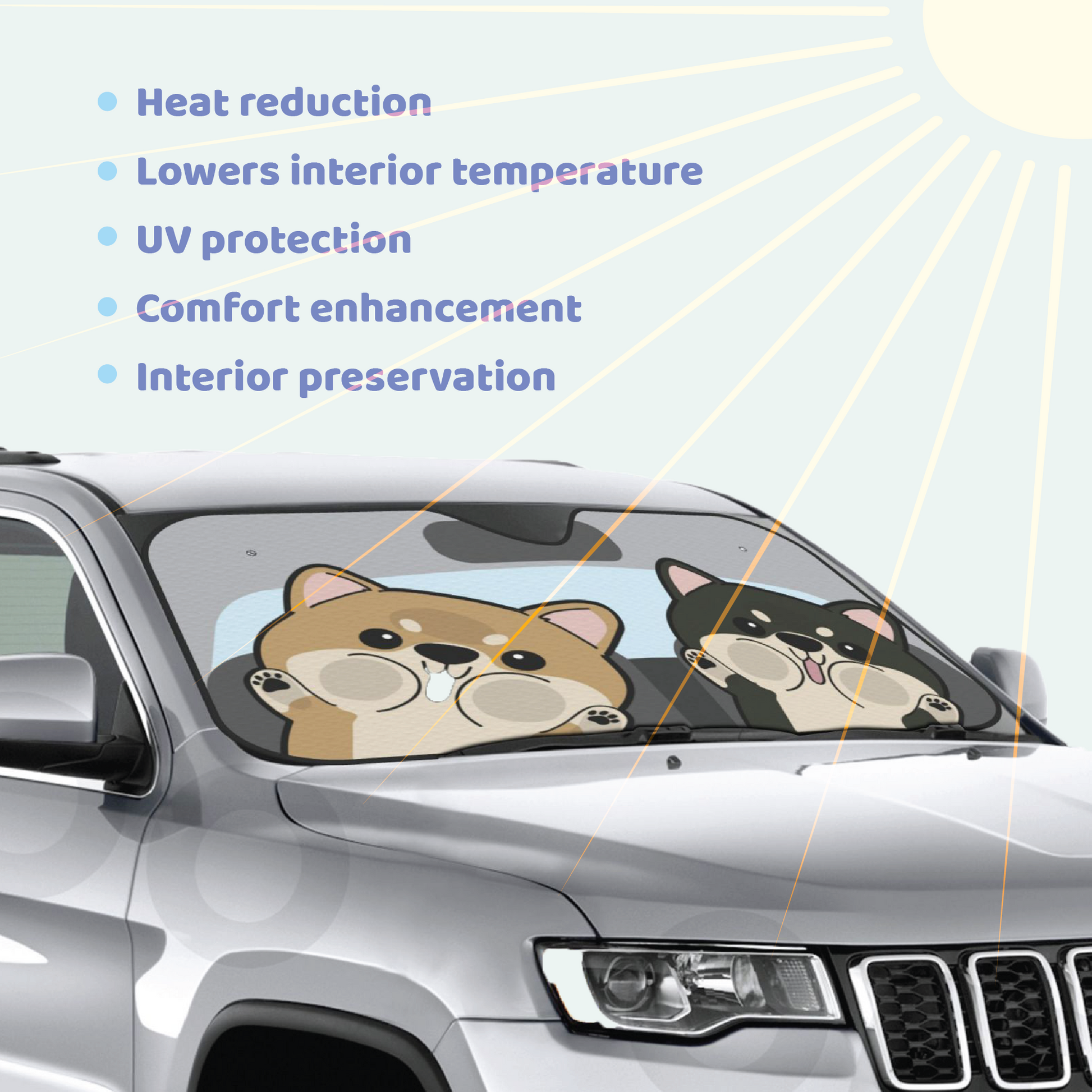 Shiba Inu Car Windshield Sun Shade, Cute Dog UV Protector, Pet Auto Sunshade - Pawsome Island